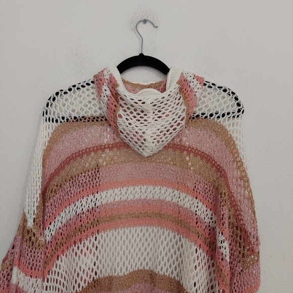 C Est 1946 Spring Awake Rose Mauve White Hooded Crochet Open Knit Cardigan 26/28 - Picture 7 of 9